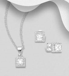 Presenttips - Smyckesset Kvadratisk Halo med  cubic sten