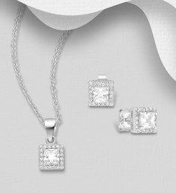 Presenttips - Smyckesset Kvadratisk Halo med  cubic sten
