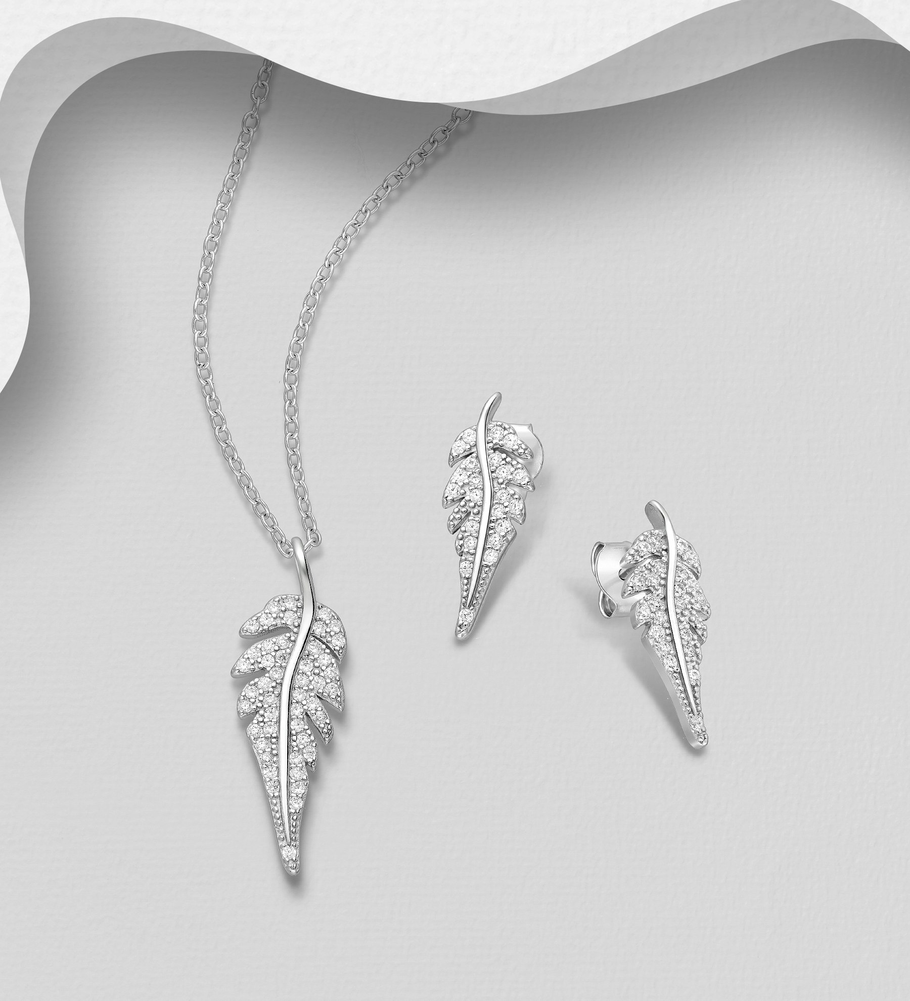 Presenttips - Smyckesset Glittrande löv med cubic zirkonia - present till dam, älskling, flickvän, fru, frun, frugan, sambo, mamma