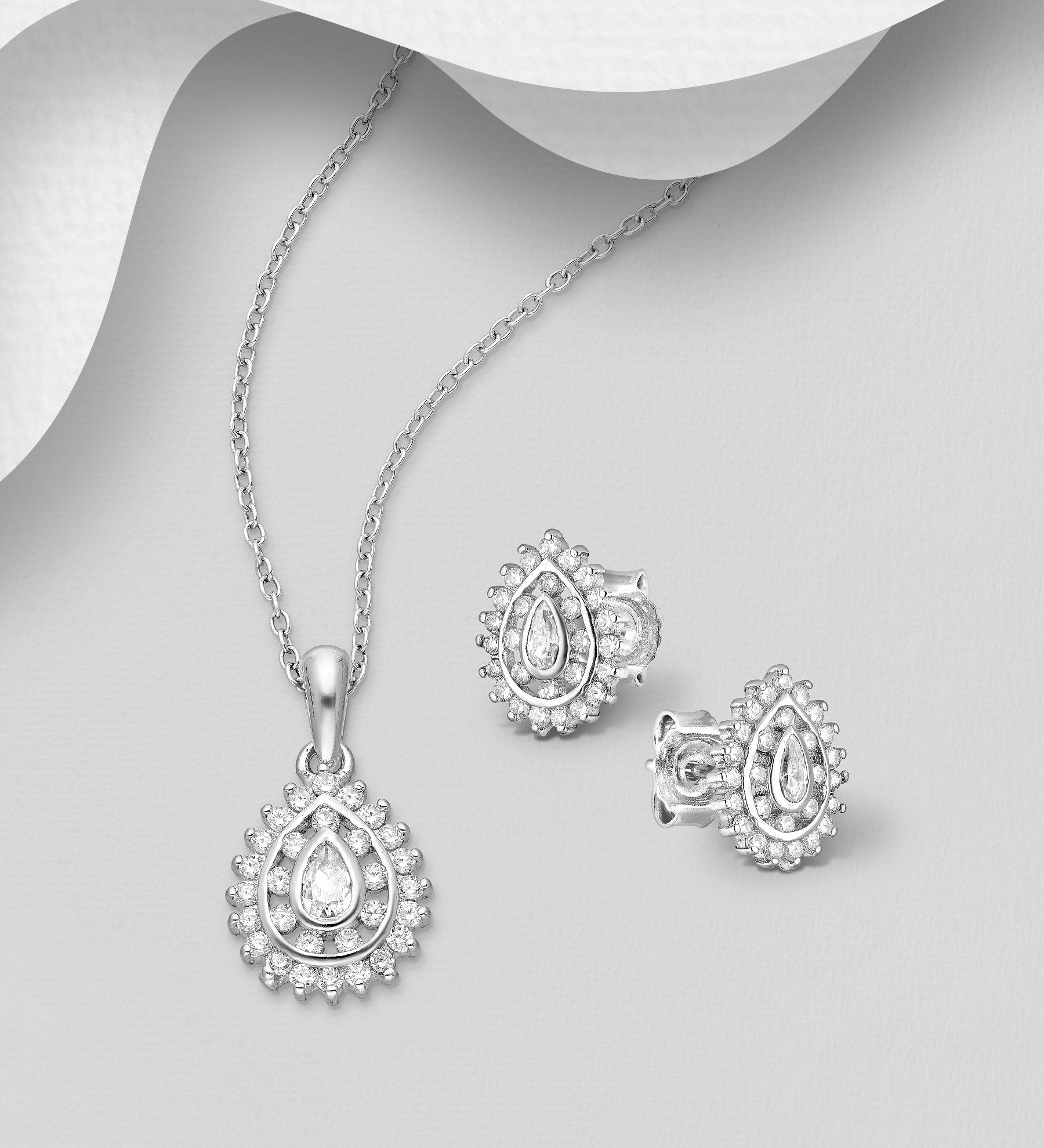 Presenttips - Droppformad dubbel Halo med cubic zirkonia - present till henne, sambo, mamma, dam, älskling, flickvän, fru, frun, frugan