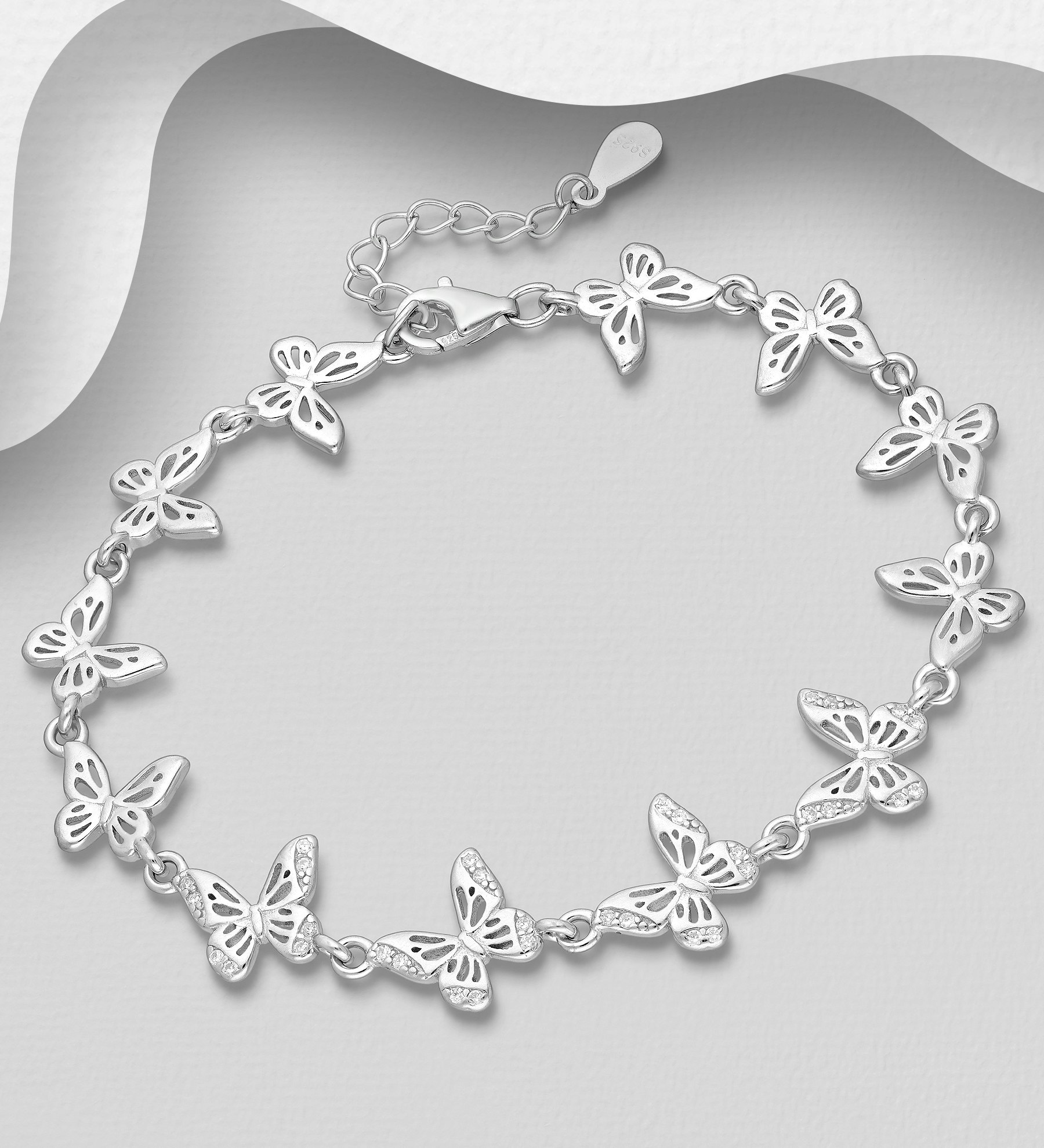 Silverarmband 925 sterling silver sammansatta Fjärilar med cubic zirkonia
