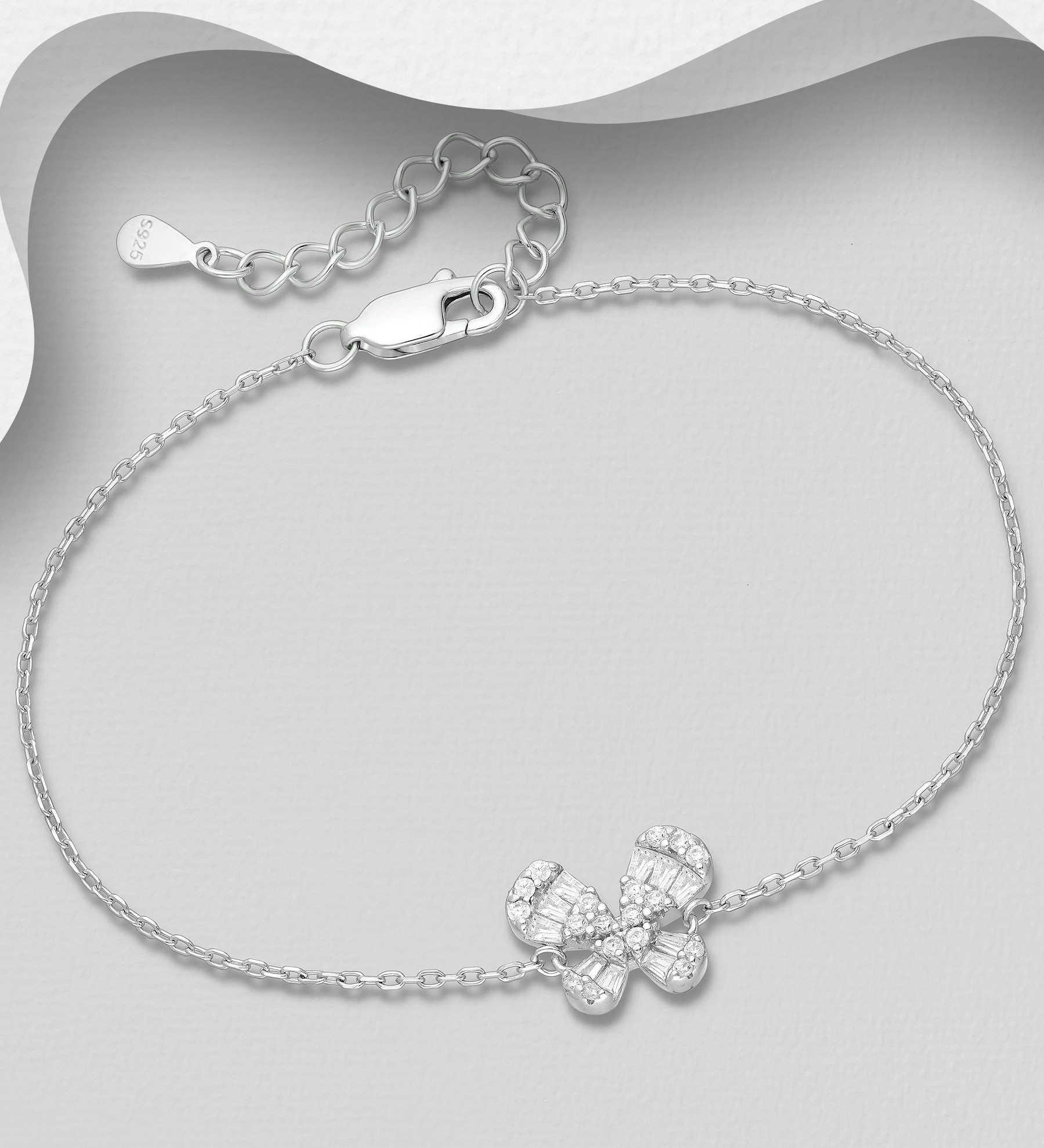 Silverarmband 925 sterling silver tunt med glittrande Fjäril av vackra cubic zirkonia
