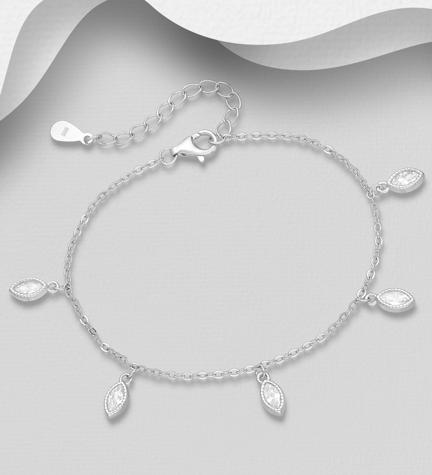 Silverarmband 925 sterling silver berlockarmband med ovala cubic stenar