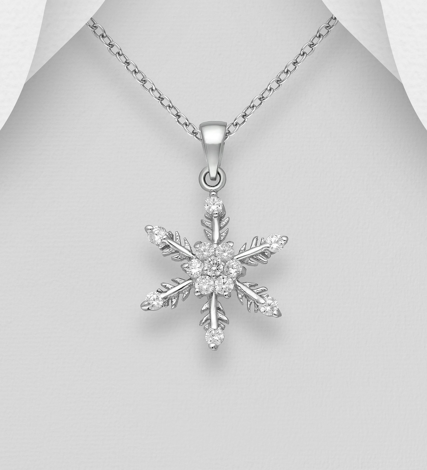 Silverhalsband 925 sterling silver vacker Snöflinga med Cubic Zirkonia stenar