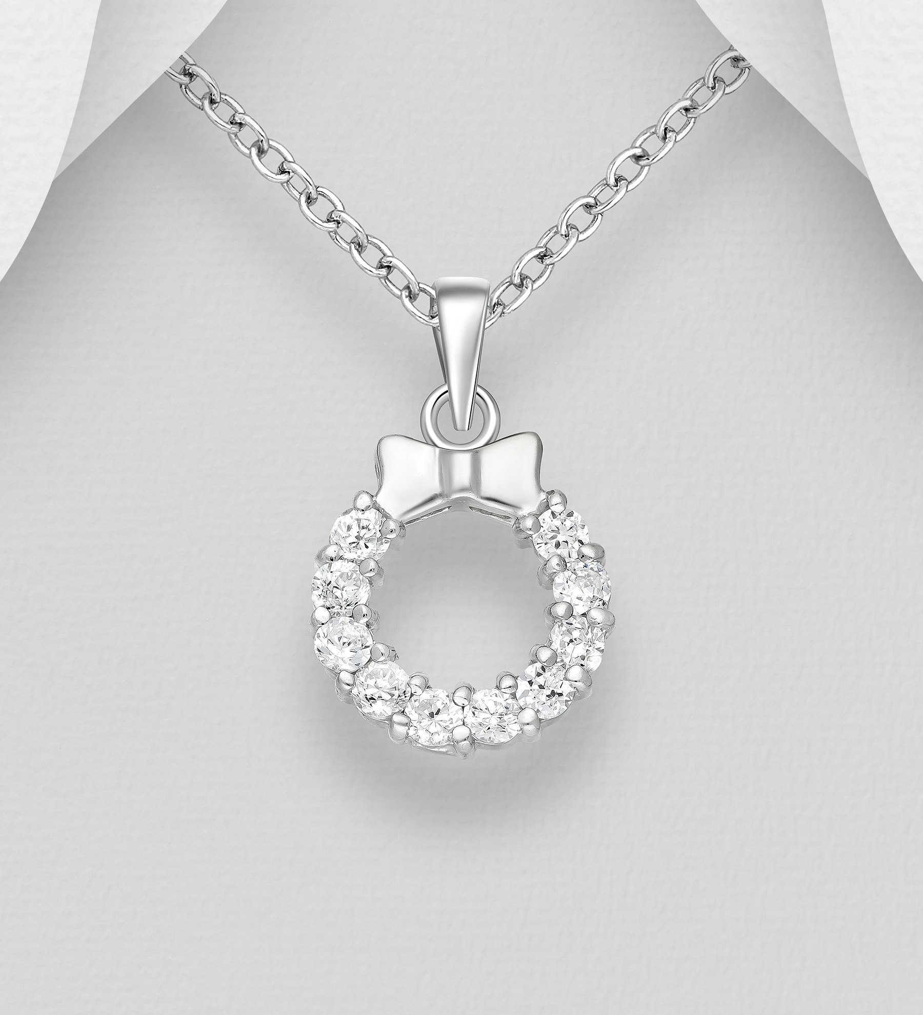 Silverhalsband 925 sterling silver vacker Krans med Rosett & Cubic Zirkonia