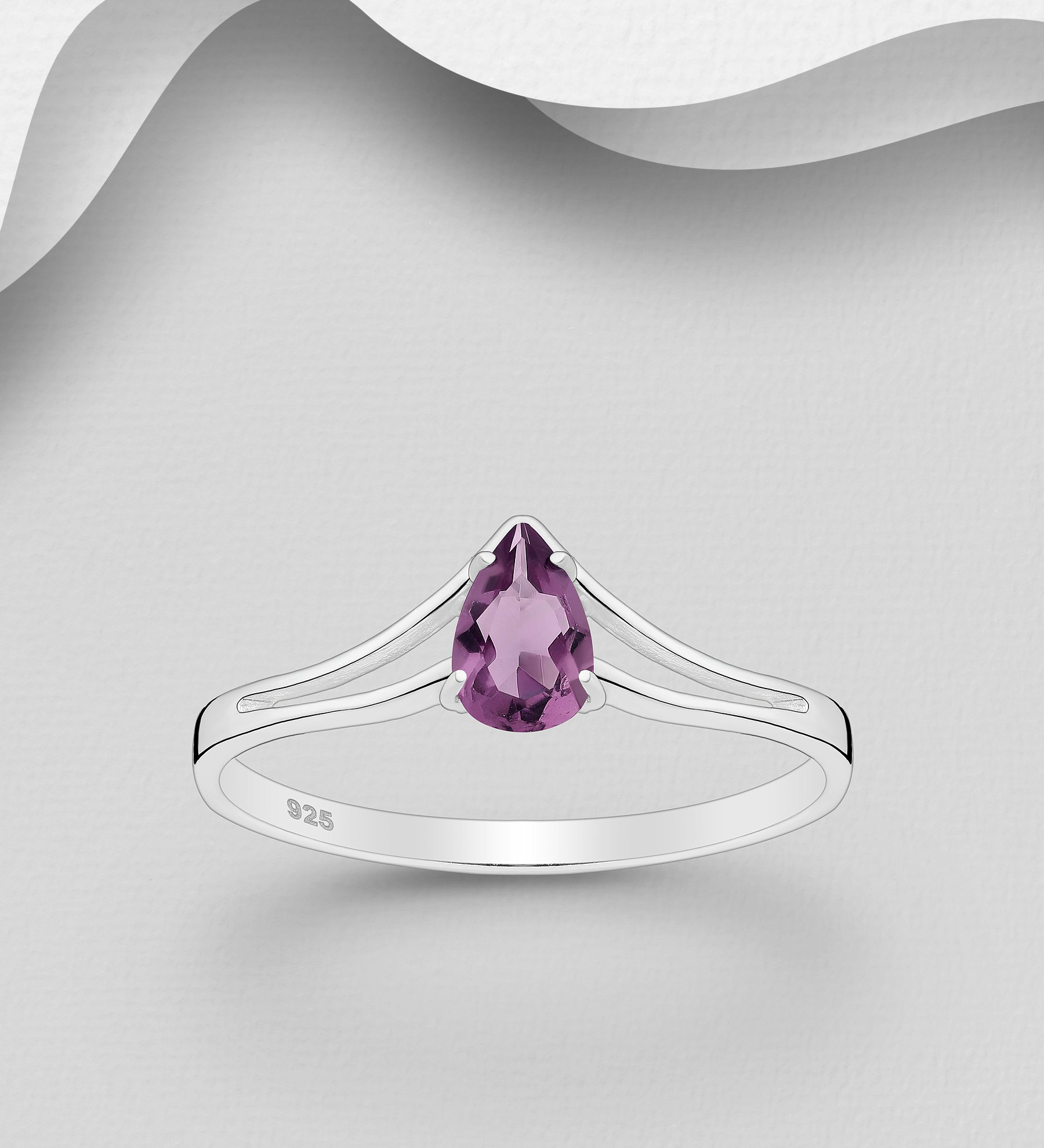 Silverring med lila Cubic Zirkonia sten - äkta 925 sterling silver