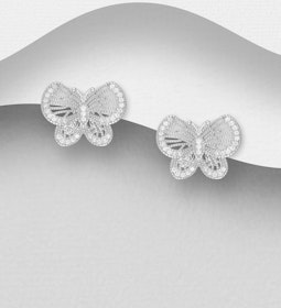 Silverörhängen lyxiga fjärilar fyllda med cubic zirkonia