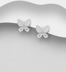 Silverörhängen vackra fjärilar fyllda med cubic zirkonia