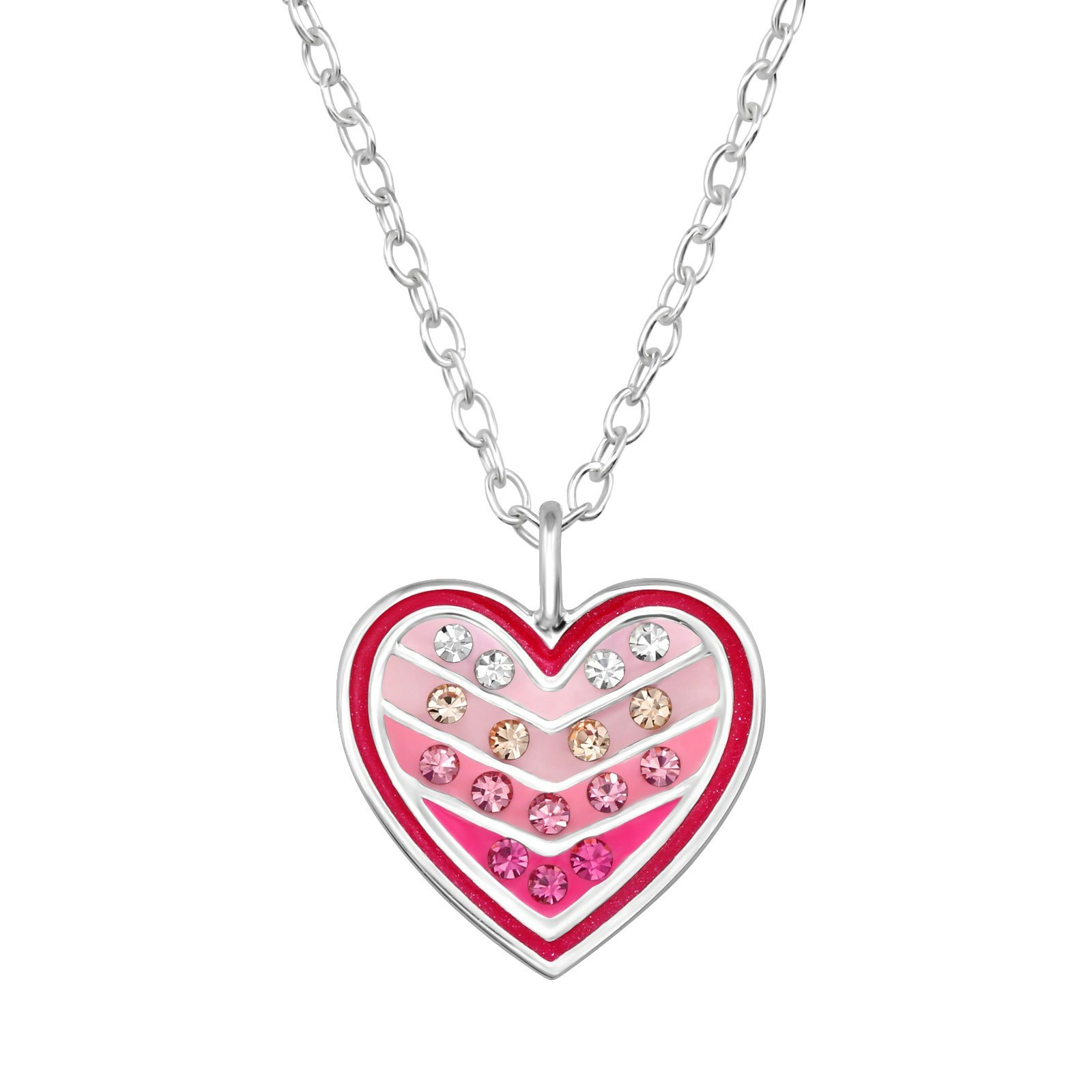 Barnhalsband Hjärta i rosa färger - halsband till barn i silver