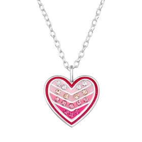 Barnhalsband Hjärta i rosa färger - halsband till barn i silver