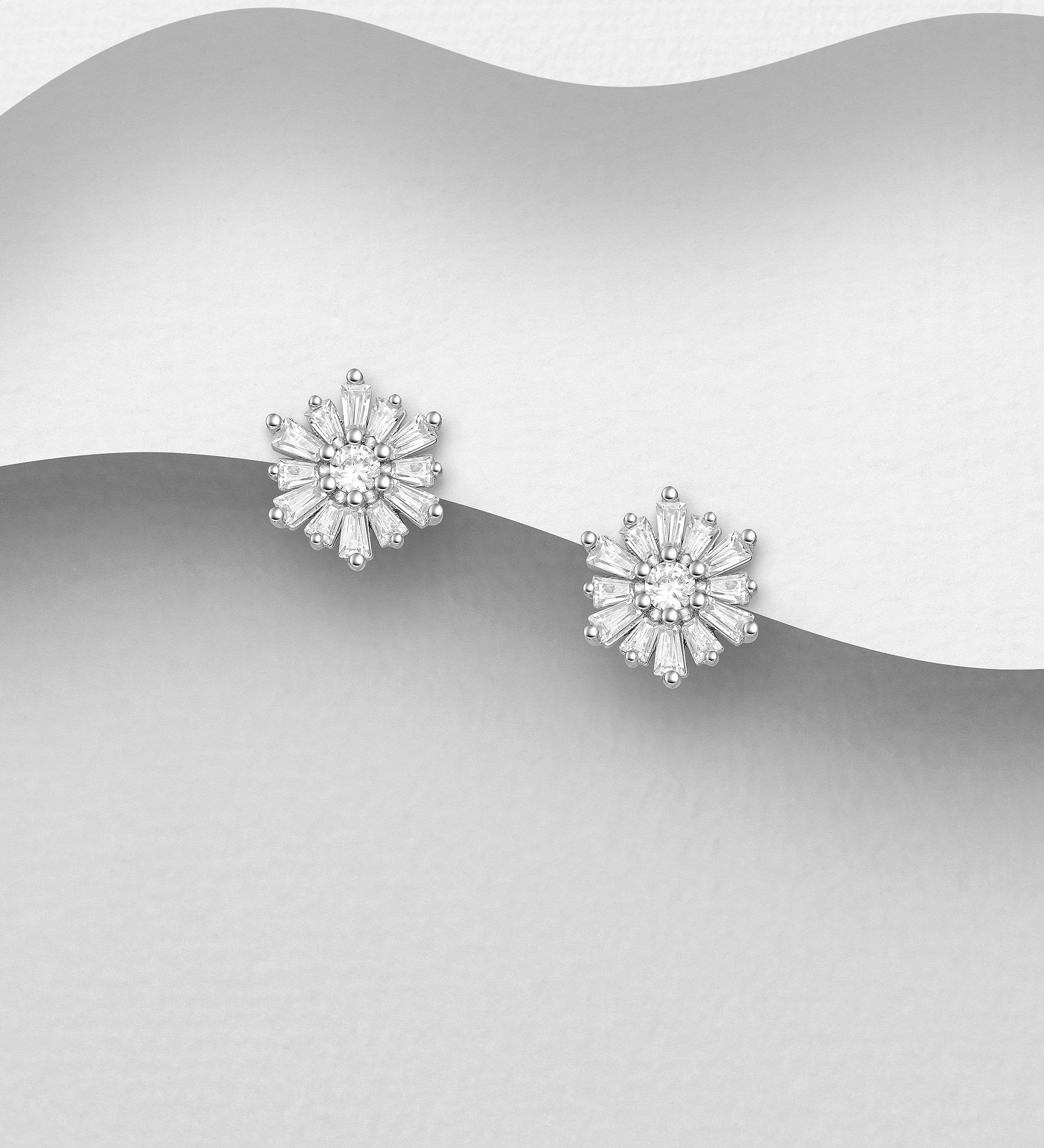 Silverörhängen eleganta runda blommor av cubic stenar