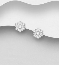 Silverörhängen eleganta runda blommor av cubic stenar