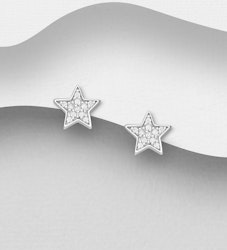 Silverörhängen vackra stjärnor fyllda med cubic zirkonia