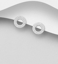 Silverörhängen eleganta runda studs med två rader stenar