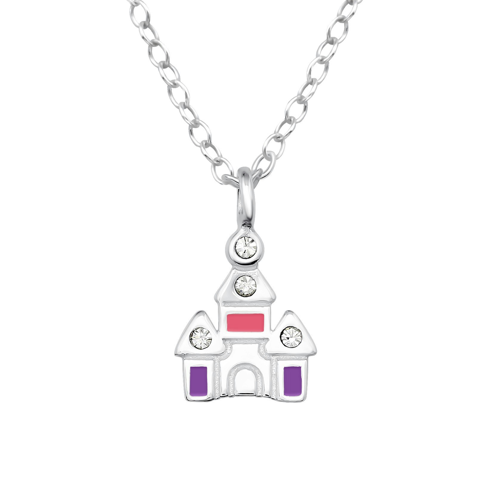 Barnhalsband Slott med stenar -  i äkta 925 sterling silver