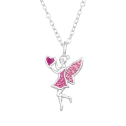 Barnhalsband rosa Fe med hjärta - i 925 äkta sterling silver