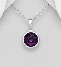 Silverhalsband Rund mörklila kristall - äkta 925 sterling silver