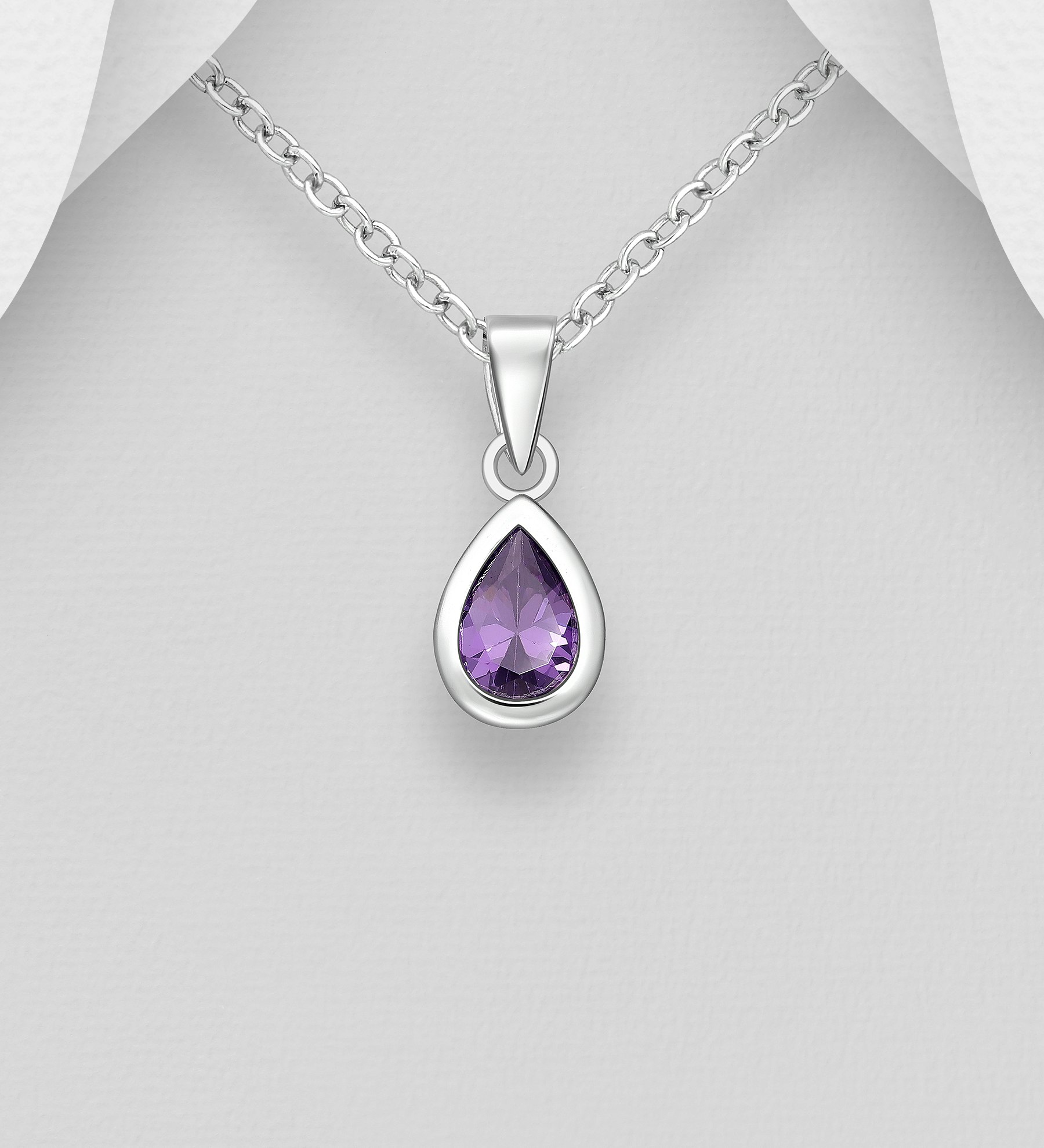 Silverhalsband droppformat hänge av lila Cubic sten