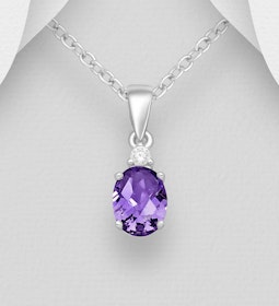 Silverhalsband med Hänge av oval lila cubic zirkonia sten