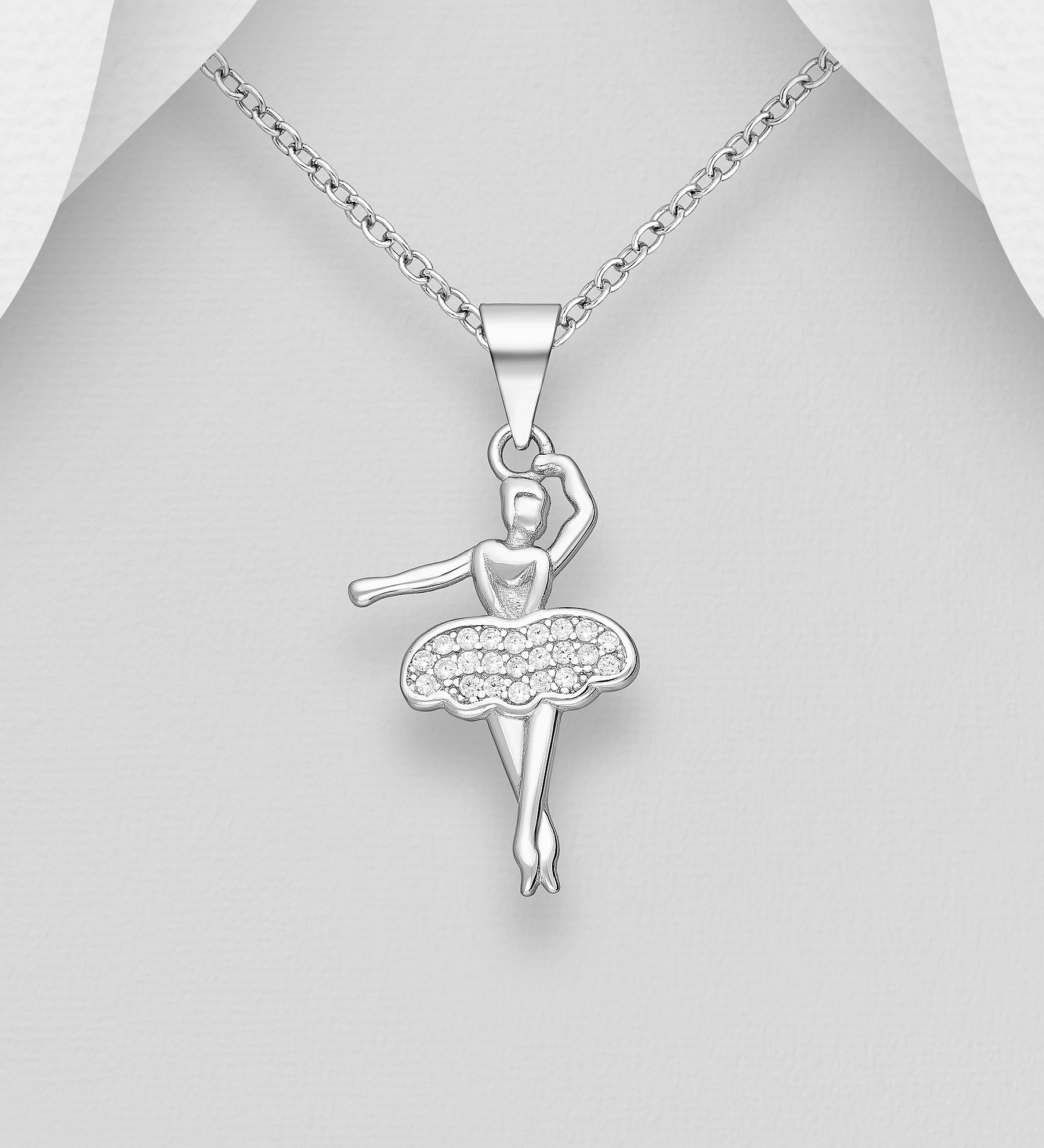 Silverhalsband Ballerina med kjol av glittrande cubic zirkonia