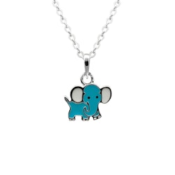 Barnhalsband Elefant blå - fint halsband till barn i äkta silver