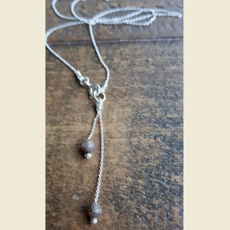 Silverhalsband Drops of love agat brun/grå