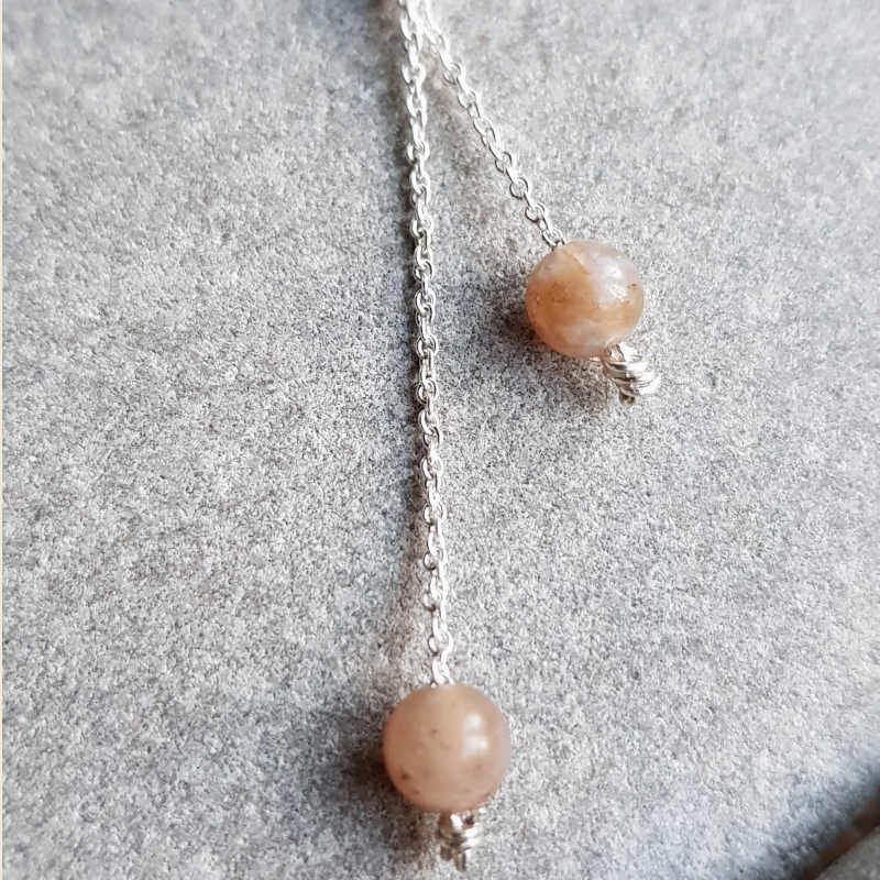Silverhalsband Drops of love ljus beige/brun agat