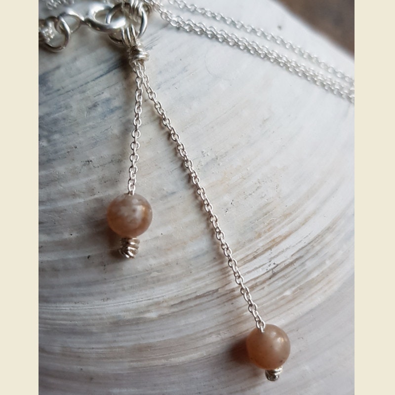 Silverhalsband Drops of love ljus beige/brun agat
