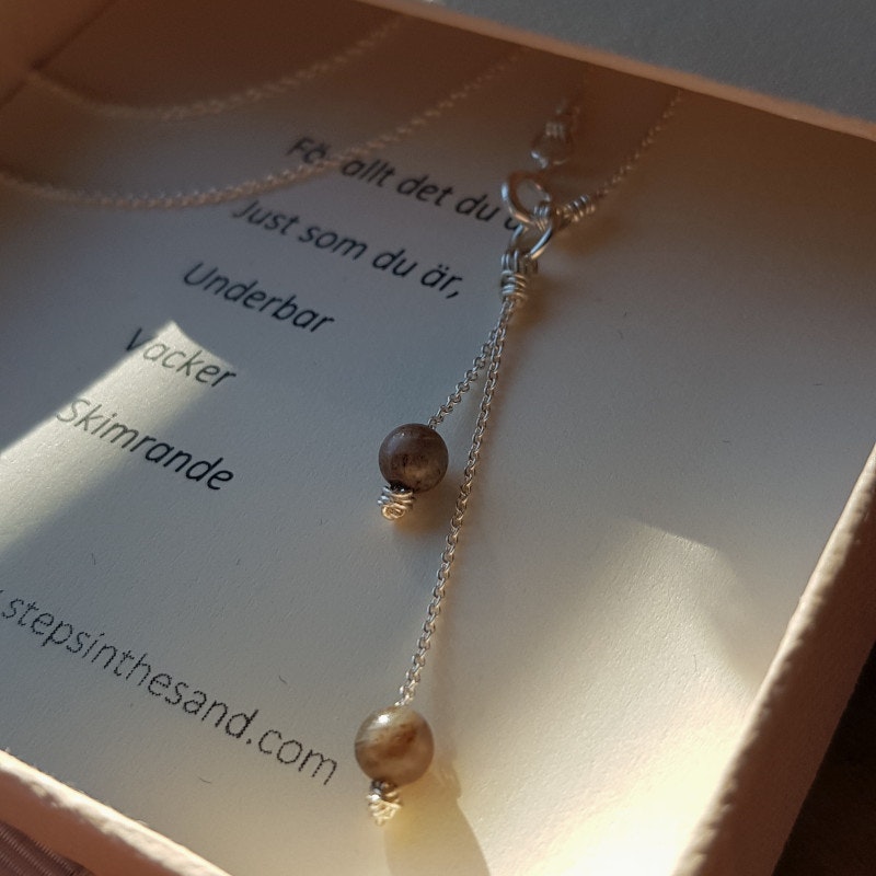 Silverhalsband Drops of love brun/grå agat