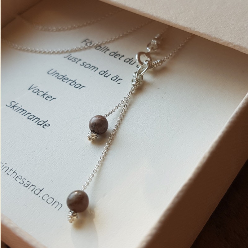 Silverhalsband Drops of love brun/grå agat
