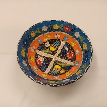 Keramik skål - ljusblå/orange 20 cm