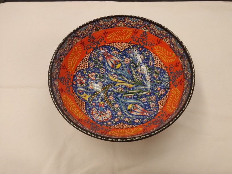 Keramik skål - Orange/blå 25 cm