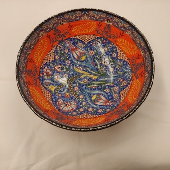 Keramik skål - Orange/blå 25 cm