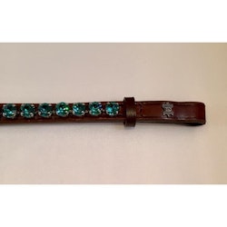 Döbert Pannband färg blue zircon/sten XL  brunt läder