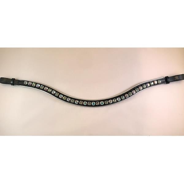 Döbert Pannband silver piping sten crystal aurore boreale & light azore läder/ sten XL läder svart