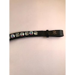 Döbert Pannband silver piping sten crystal aurore boreale & light azore läder/ sten XL läder svart