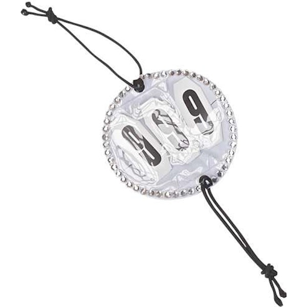 HG Nummerlapp rund med stenar. Silver,rosa,blå,guld.