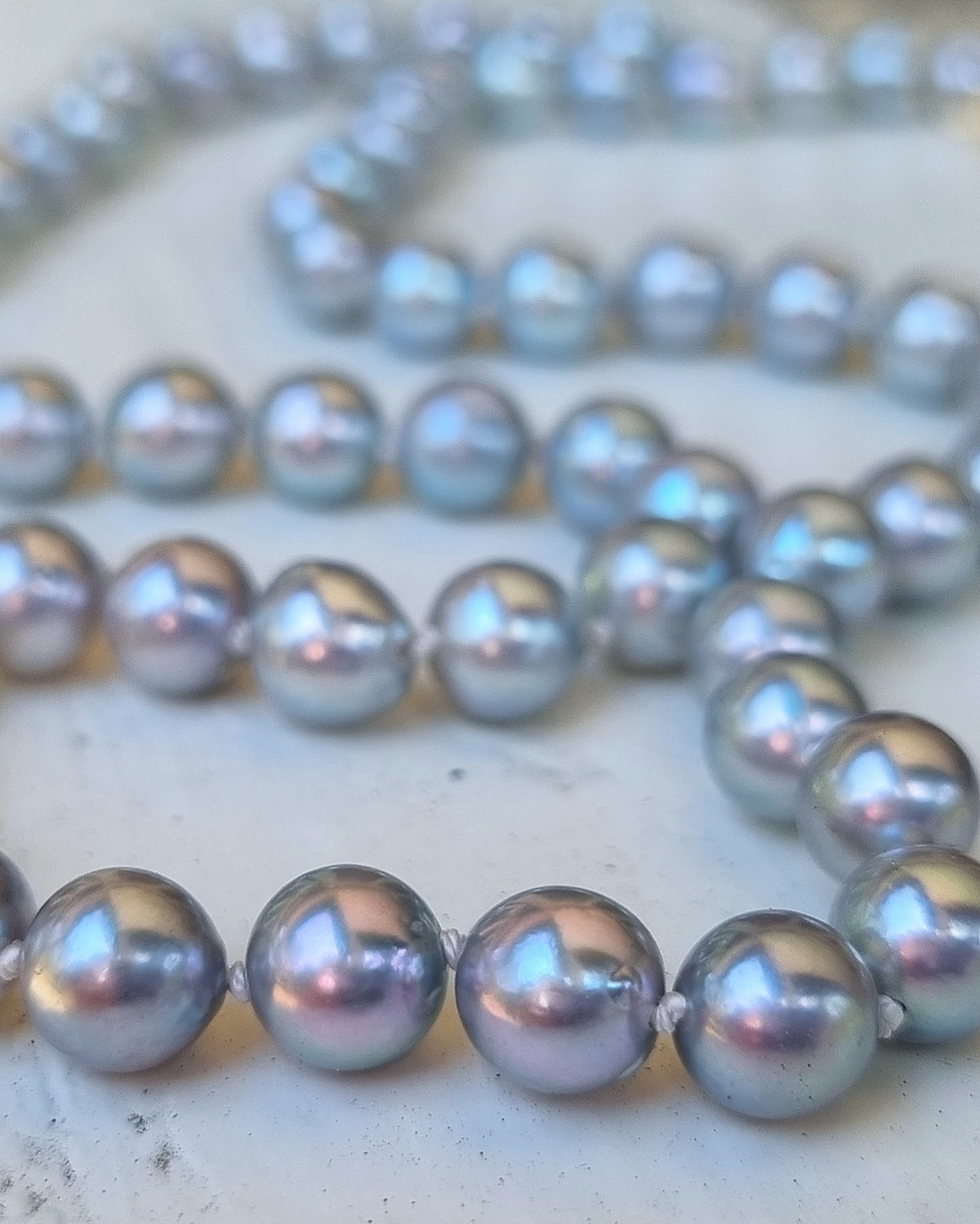 Silverblå Akoyapärlor 6,5-7 mm collier