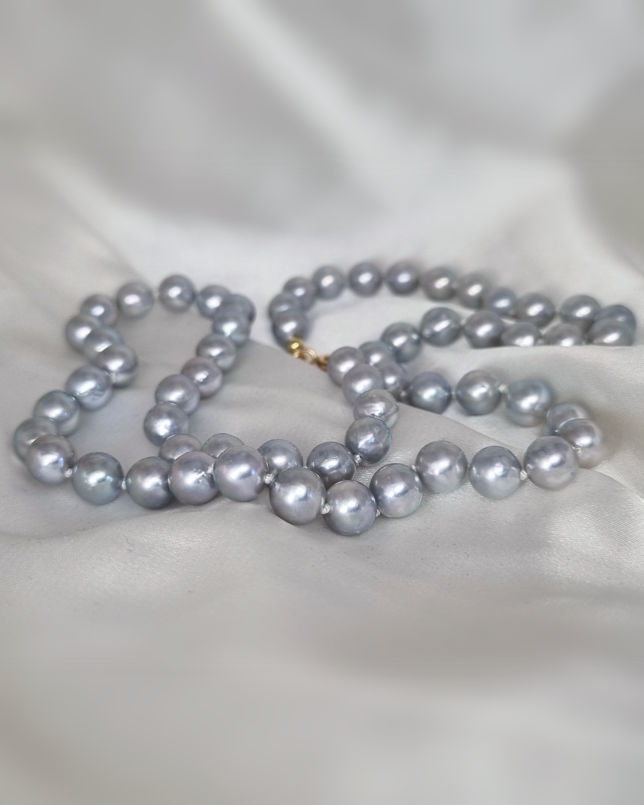 Silverblå Akoyapärlor 6,5-7 mm collier