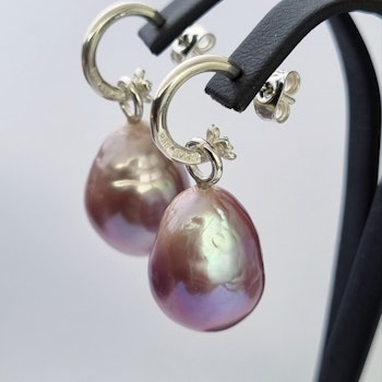 Stora barocka sötvattenspärlor - kombinerat örhängen & halsband