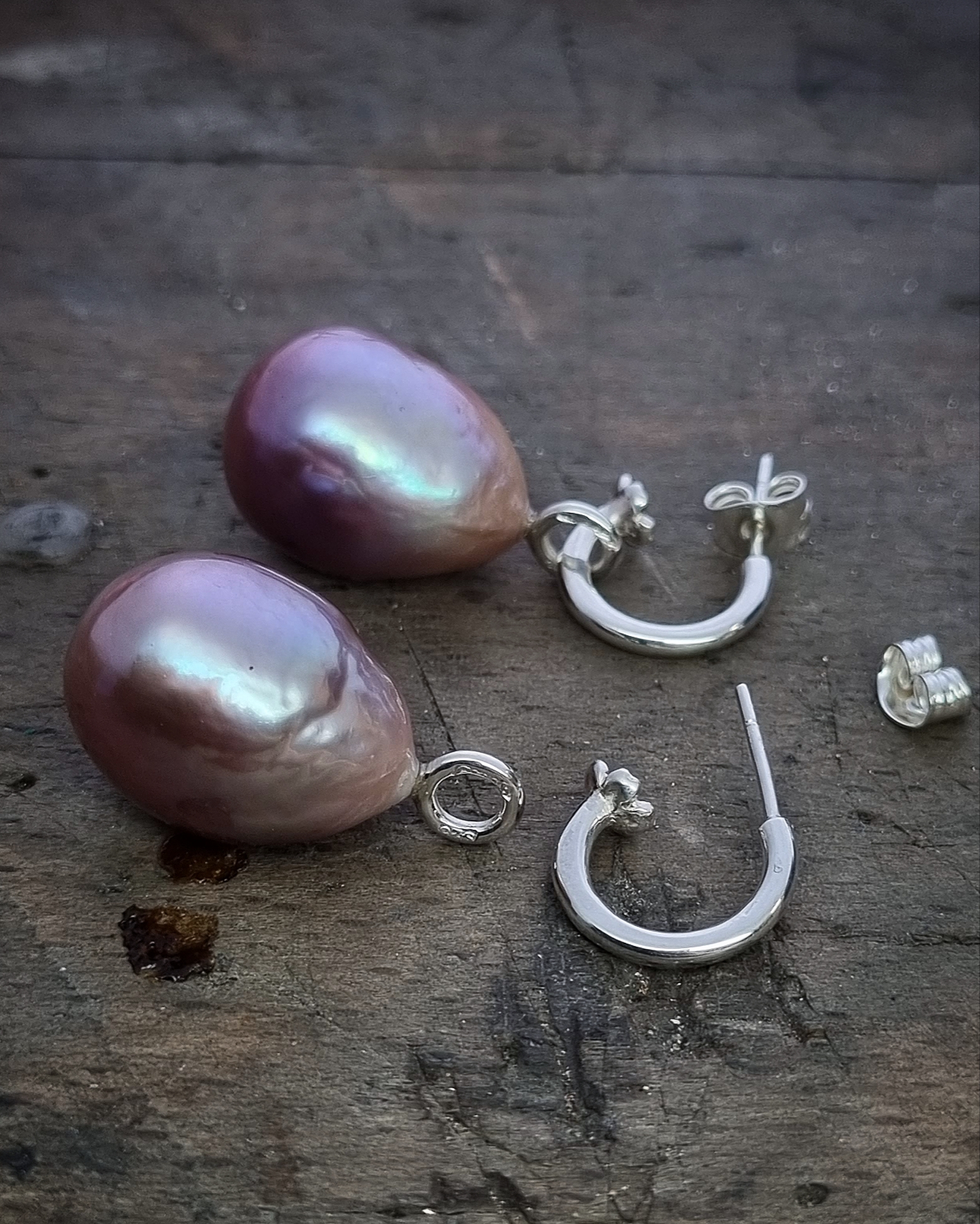 Stora barocka sötvattenspärlor - kombinerat örhängen & halsband