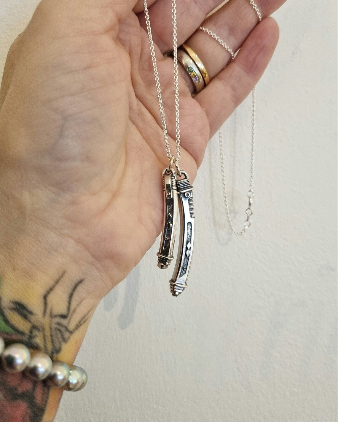 Inspired by Ahsoka Tanos's Lightsabers - fan art silver jewelry