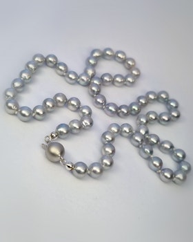 Pärlcollier - Silverblå Akoya 6,5-7 mm