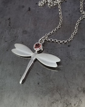 Trollslända med rosa Turmalin - hänge i silver