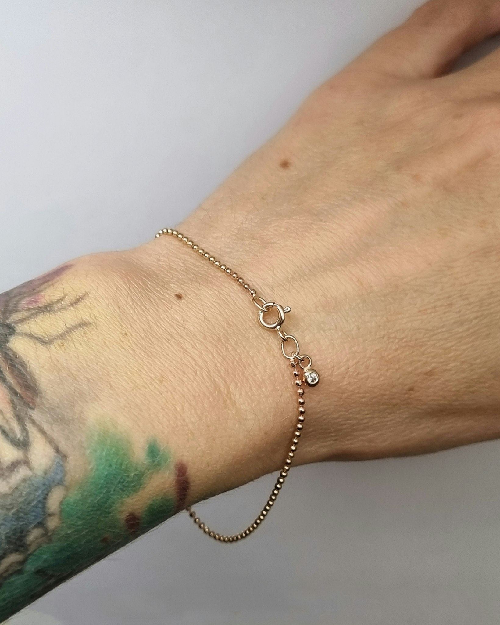 Guldarmband 18K kullänk med briljant - 19 cm