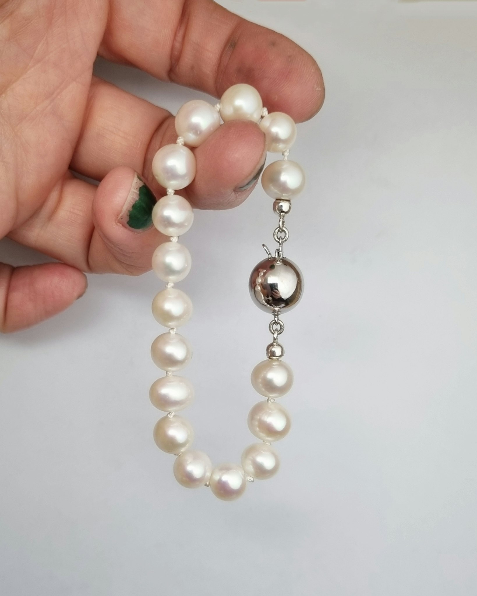 Pärlarmband med vita Sötvattenspärlor 9,5-10 mm - 18 cm