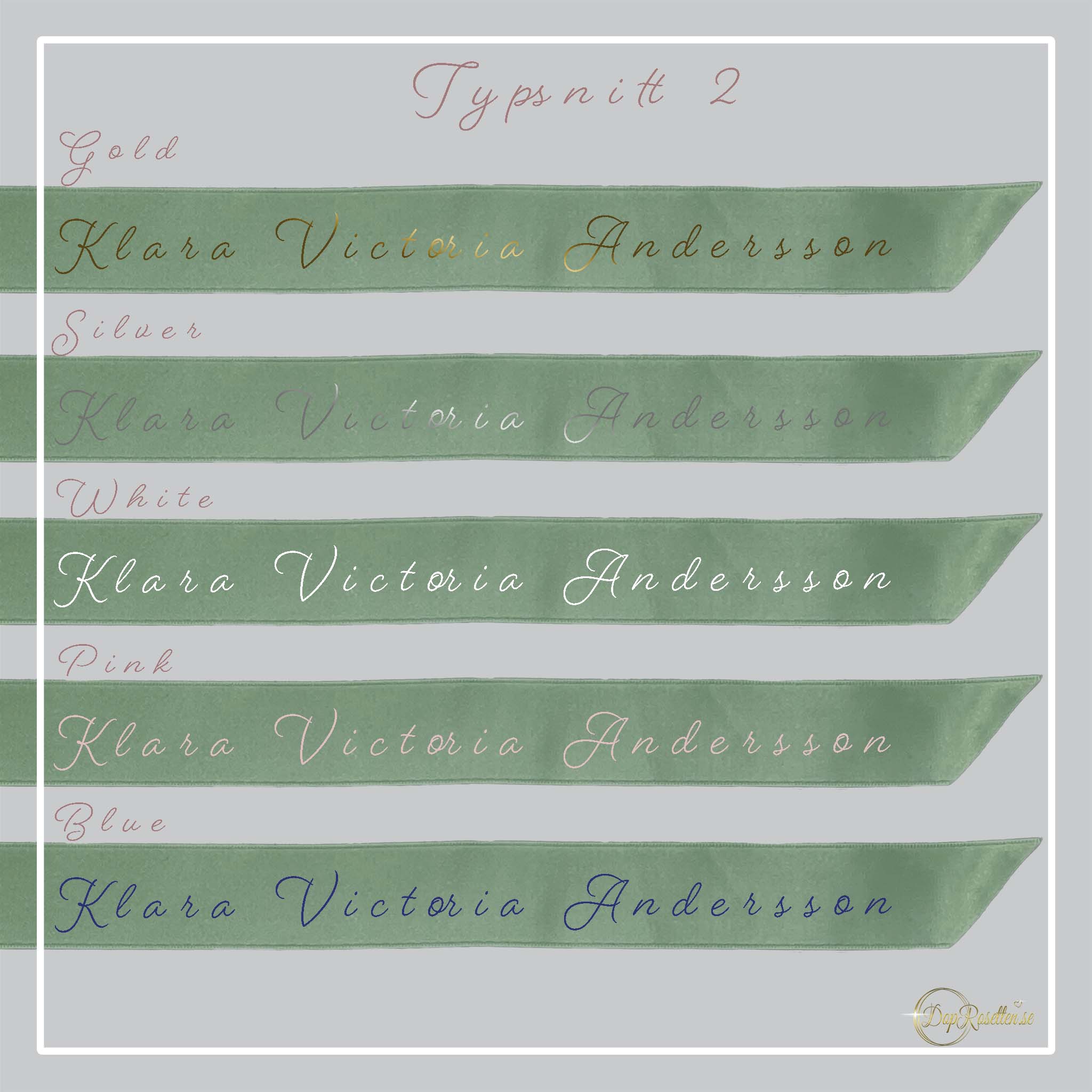 grön doprosett, doprosetter, doprosett. med namn och datum