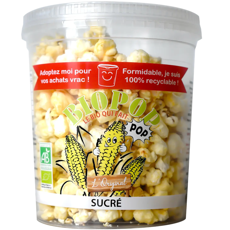 Sweet BioPop: 80g jar of organic sweet popcorn already popped