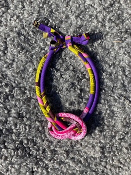 Dubbelt halsband med knut rosa/lila