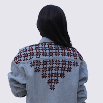 Light Blue Denim - Bethlehem Pattern in Maroon